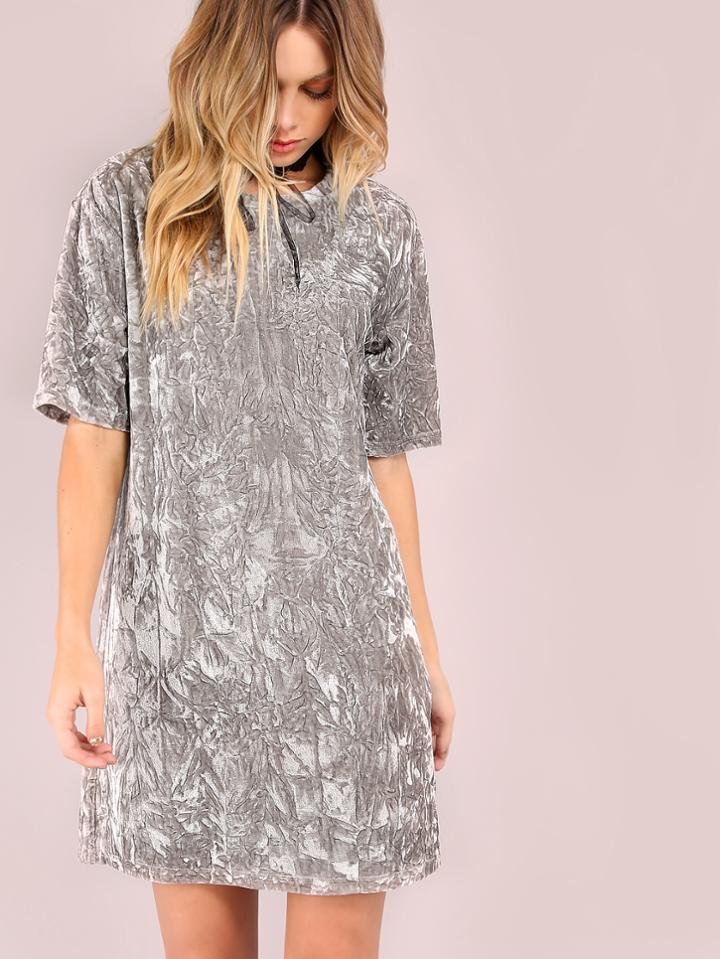 Shein Grey Crushed Velvet Tee Dress