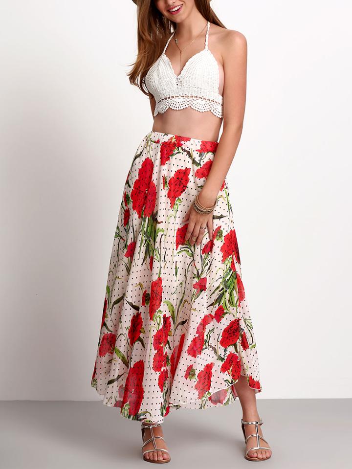 Shein Halter Crochet Top With Florals Skirt