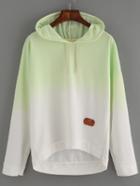 Shein Green Hooded Drawstring Ombre Sweatshirt