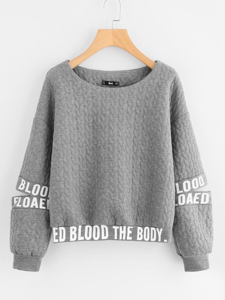 Shein Drop Shoulder Cut Sleeve Quilted Sweatshirt