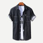 Shein Men Contrast Stitching Roll Up Sleeve Denim Shirt