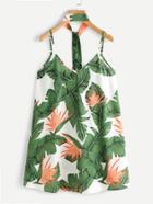 Shein Foliage Print Cami Dress With Neck Tie