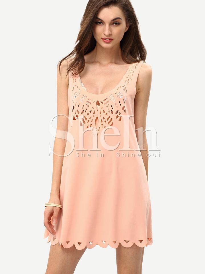 Shein Pink U Neck Hollow Shift Dress