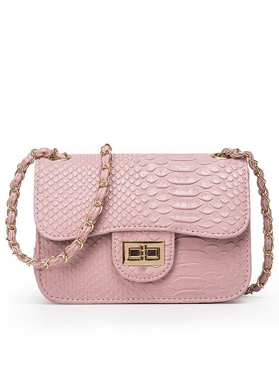 Shein Faux Crocodile Embossed Leather Turnlock Flap Bag - Pink