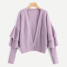 Shein Plus Open Front Tiered Bell Sleeve Cardigan