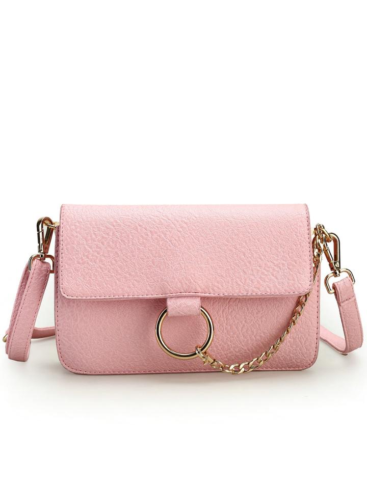 Shein Embossed Faux Leather Chain Lock Flap Bag - Pink
