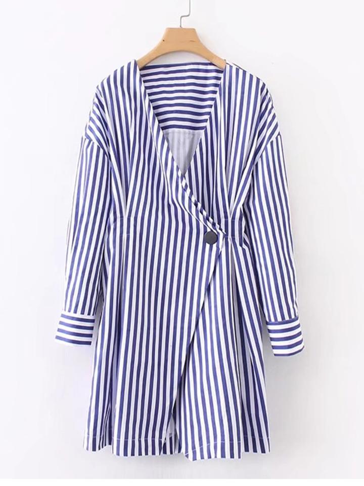 Shein Pleated Back Striped Wrap Dress