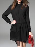 Shein Black Lapel Ruffle Asymmetric Dress