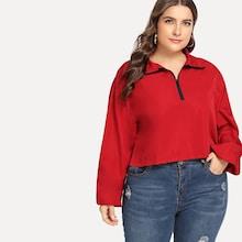 Shein Plus Zip Half Placket Drop Shoulder Sweatshirt