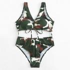 Shein Lace Up Zip Fly Connected Two Piece Swimsuit