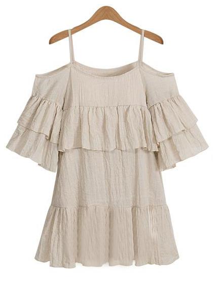 Shein Open Shoulder Ruffled Tiered Dress