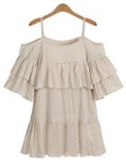 Shein Open Shoulder Ruffled Tiered Dress