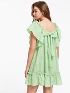 Shein Flutter Sleeve Bow Back Frilled Gingham Dress