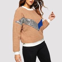 Shein Contrast Sequin Teddy Sweatshirt