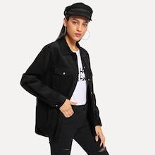 Shein Corduroy Double Pocket Curved Hem Coat