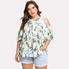 Shein Plus Random Pineapple Print Open Shoulder Blouse