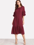 Shein Ruffle Sleeve And Hem Dress