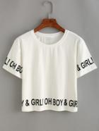 Shein White Letters Print Crop T-shirt