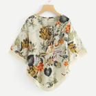 Shein Fringe Trim Geo Print Cape Top