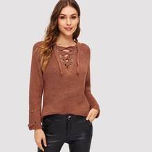 Shein Grommet Lace Up Raglan Sleeve Jumper