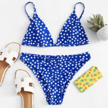 Shein Ruched Detail Polka Dot Bikini Set