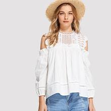 Shein Laser Cut Cold Shoulder Frilled Blouse