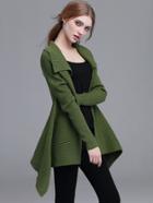 Shein Army Green Open Front Ribbed Knit Asymmetrical Sweater Coat