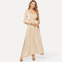 Shein Wrap Front Banded Waist Satin Dress