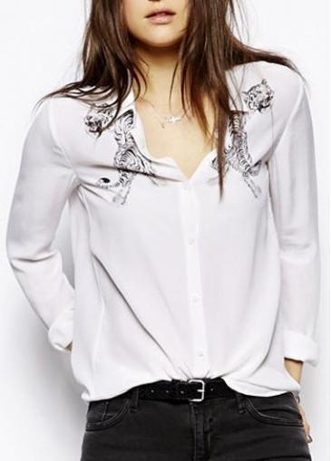 Rosewe New Arrival Long Sleeve Animal Print Button Fly Blouses