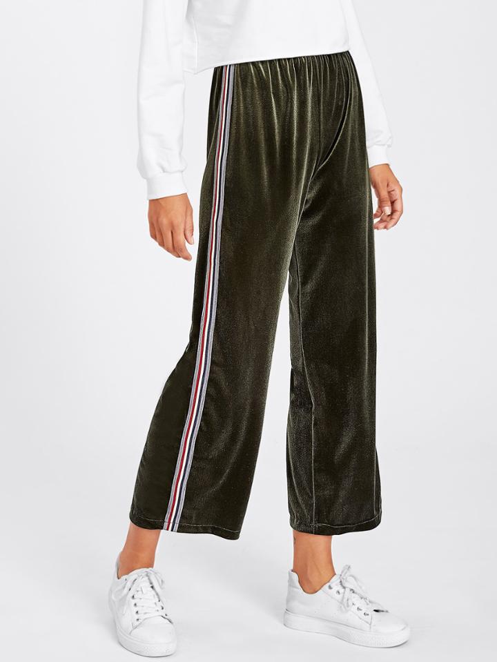 Shein Stripe Tape Side Velvet Wide Pants