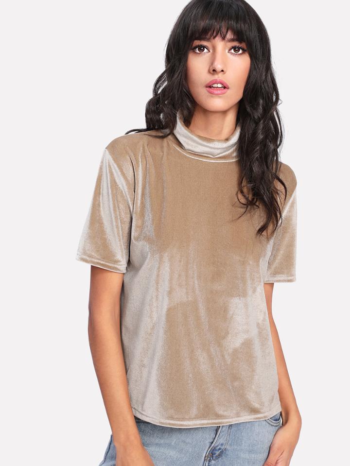 Shein Velvet High Neck Tee