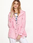 Shein Pink Hidden Zip Hooded Drawstring Utility Jacket