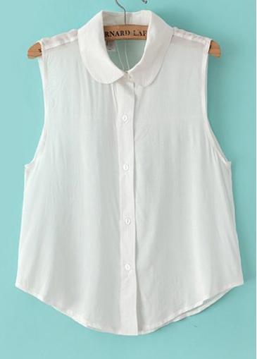 Rosewe All Matched Peter Pan Collar Sleeveless Blouse White