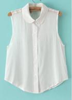 Rosewe All Matched Peter Pan Collar Sleeveless Blouse White