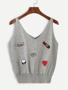Shein Grey Patch V Neck Knitted Top