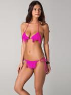 Shein Fringe Triangle Bikini Set - Fluorescent Hot Pink