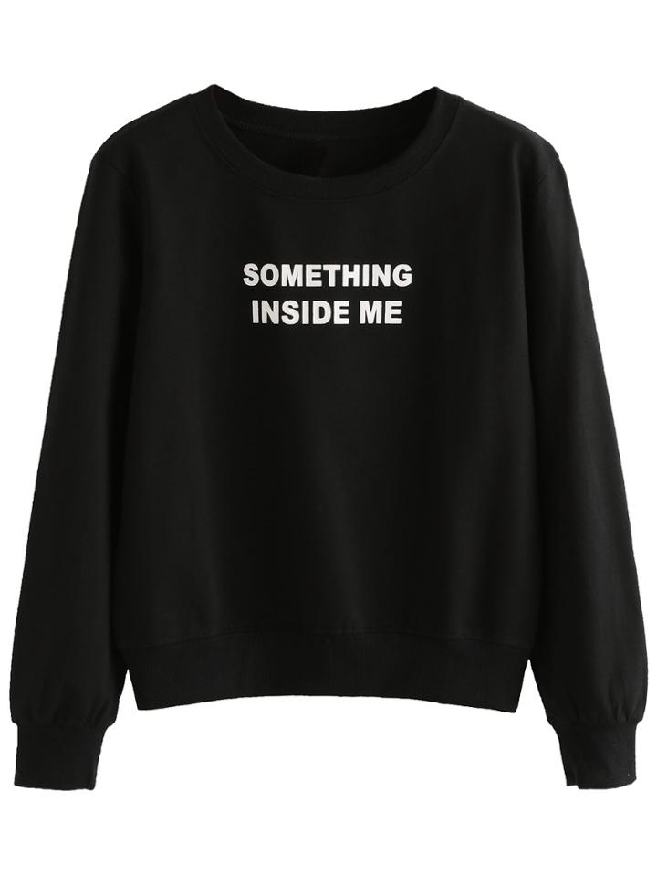 Shein Black Letter Print Long Sleeve Sweatshirt