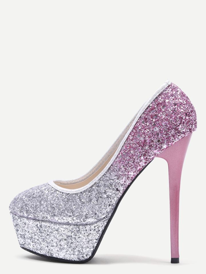 Shein Silver And Pink Sequin Platform Stiletto Pumps