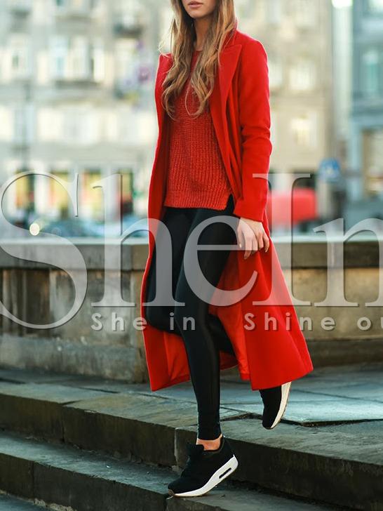 Shein Red Long Sleeve Lapel Coat
