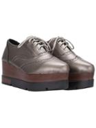 Shein Grey Pointed Toe Pierced Thick-soled Lace Up Shoes
