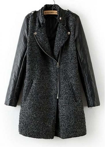 Rosewe Two Tone Design Woolen Patchwork Pu Woman Coats