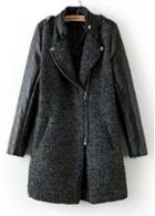 Rosewe Two Tone Design Woolen Patchwork Pu Woman Coats