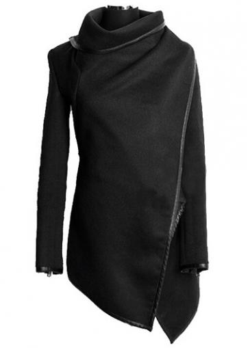 Rosewe Turndown Collar Long Sleeve Black Coat
