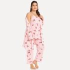 Shein Plus Strawberry Print Cami Pajama Set With Robe
