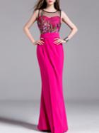Shein Hot Pink Gauze Embroidered Maxi Dress