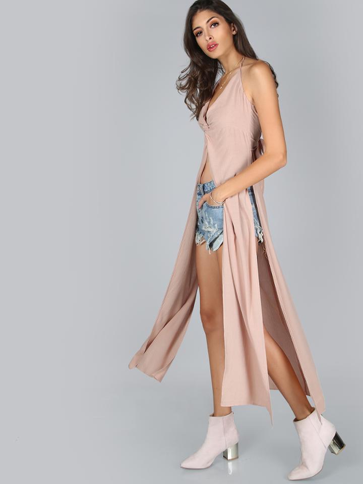 Shein Halter Twist Knot Tie High Slit Top