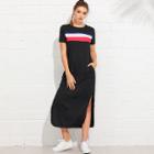 Shein Stripe Panel Split Hem Dress