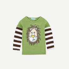 Shein Boys Lion Print Striped Sleeve Tee