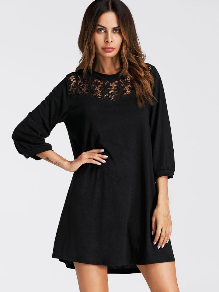 Shein Flower Lace Panel Shift Dress