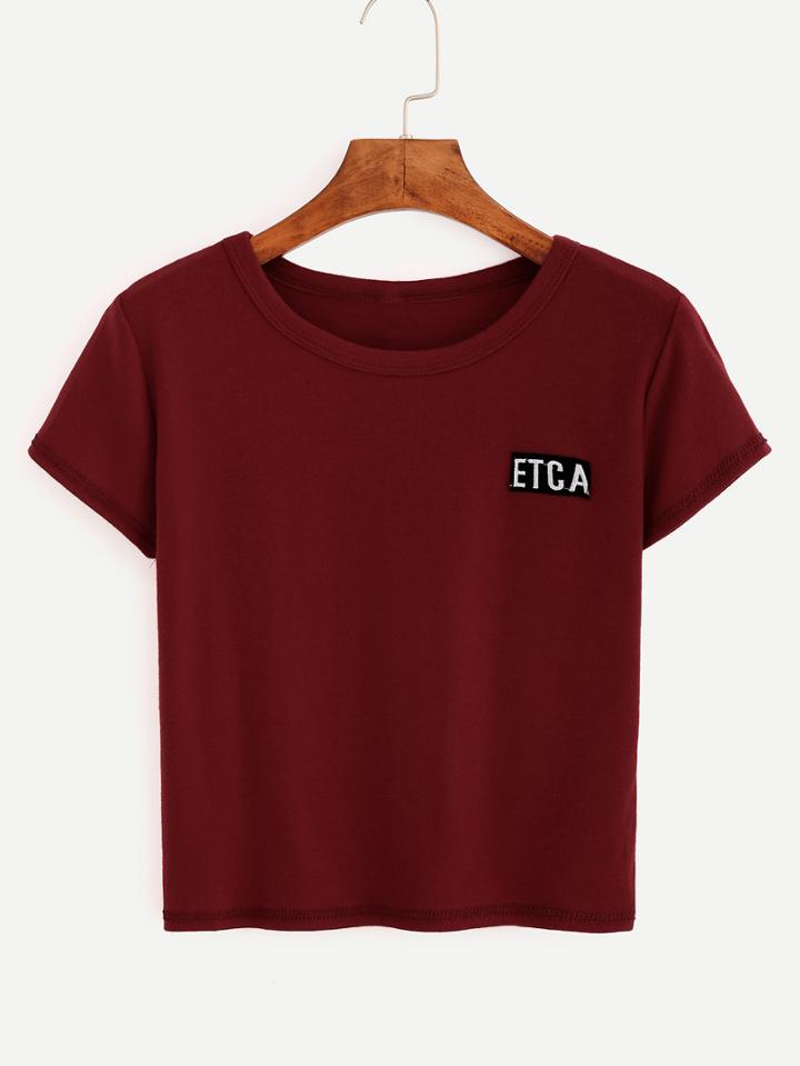 Shein Letter Embroidered Crop T-shirt